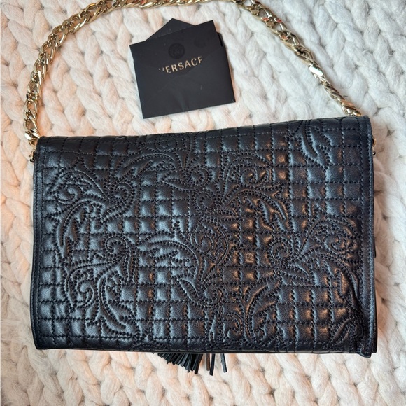 Versace Black Quilted Clutch with Gold Chain - Picture 2 of 4
